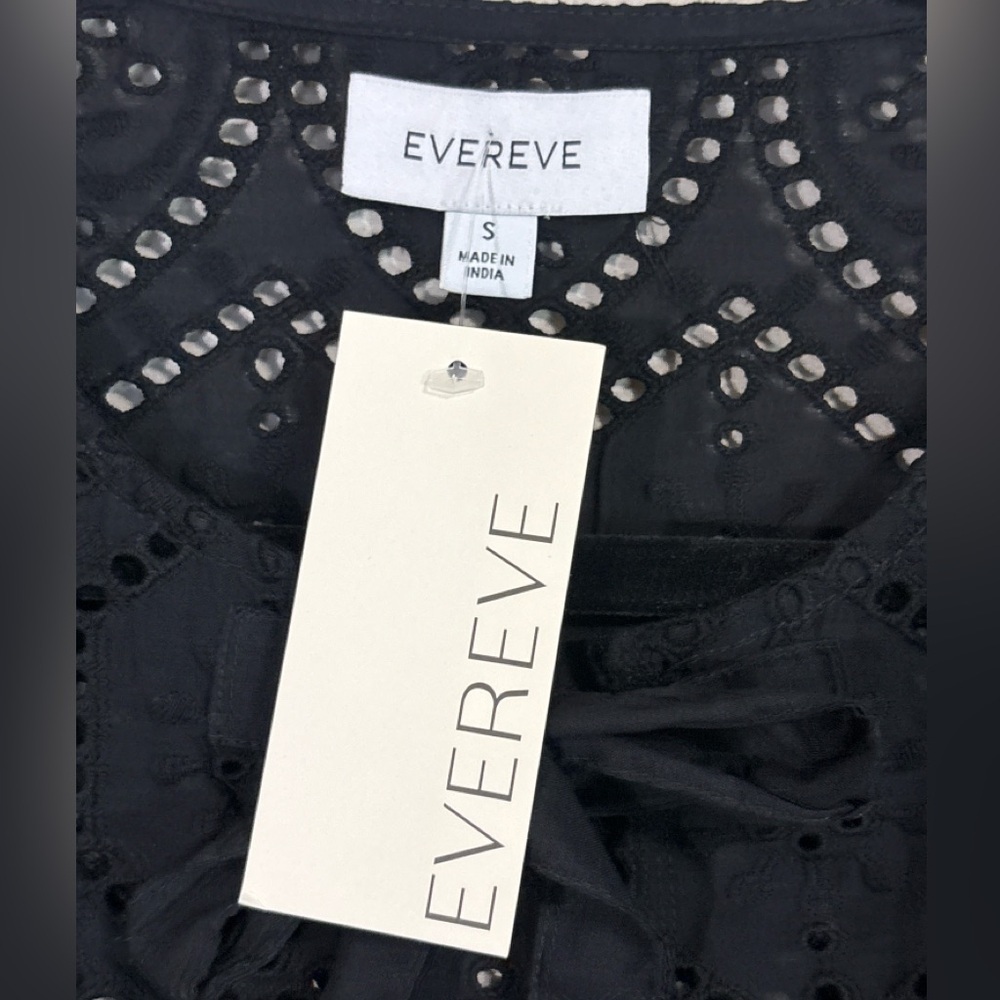 Evereve Elsie Eyelet Tie Front Blouse NWT Black Cotton Peplum Top S - Picture 2 of 5